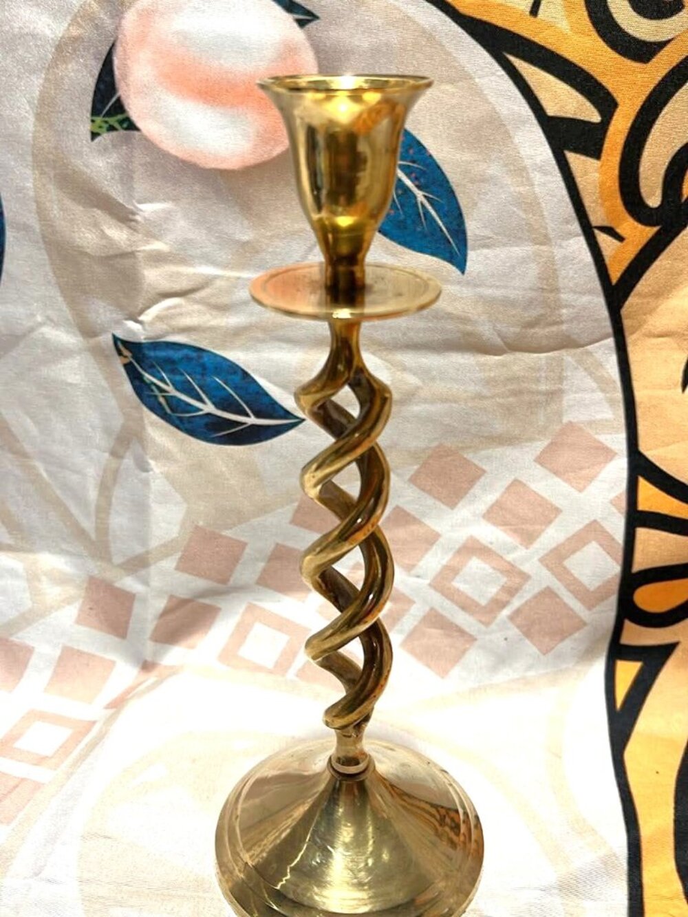 Vintage Solid Brass Open Barley Twist Candlestick Holder Spiral Taper Stem